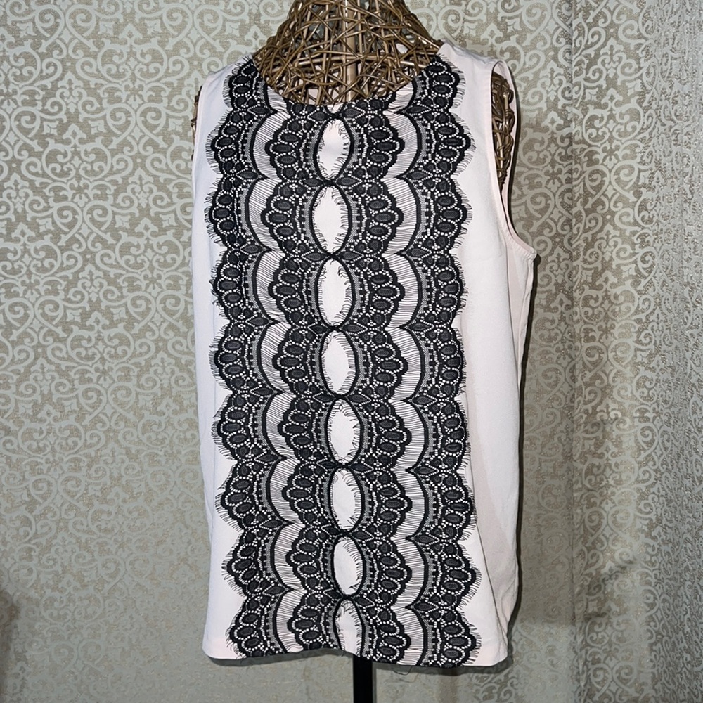 EUC! LOFT Sleeveless Blouse, Pale Pink & Black, XL